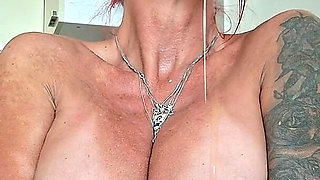 Horny MILF Drooling on Tits