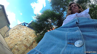 Skye Blue - Pantyless Outdoor up the Skirt