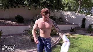 Tall buff blond college jock destroys hot bobble head tramp