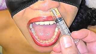 Pissing and Cumming in the Syringe and Throwing It Inside My Slutty Stepdaughter's Nose