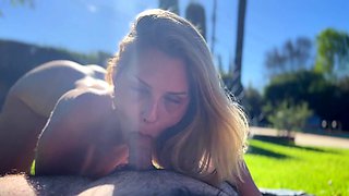 Outdoor handjob on beach with cumshot