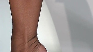 A lot of cum over my nylon leg