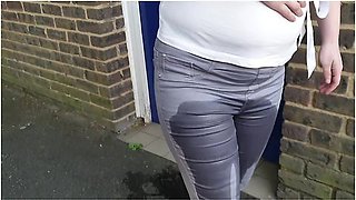 Alice - Very Public Wetting Outside Closed Public Toilets! Pee Accident!