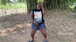 African Ebony Sexy Black Girl Dances in Public with Laughter