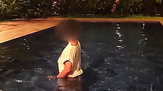 Hot Wife Risking Fucking in Public Pool at Night