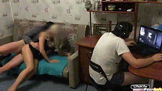 Russian Cuckold Plays Battlefield While His Wife Has Sex