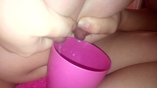 Young Stepmom Pours Milk From Boobs Into a Cup