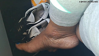 Barefoot Passenger Blue Toes Foot Play While Riding in the Car