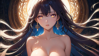 Soft Starlight a Beautiful Young Woman with Glowing Eyes in Animated Style