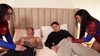Nastya Riveras Big-Butt Super Heroines Foursome with Best Friend