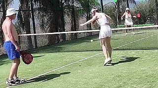 Mature Swingers Outdoor Tennis Court Reverse Gangbang