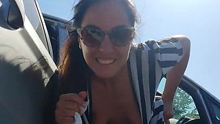 Hot Italian Couple Fucks in Car After Beach Day - Public Sex & Pee Fun