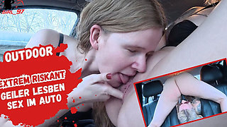 German Lesbian Car Sex with Bikergirl_97! Public Face Sitting & Outdoor Dildo Action in 4K!