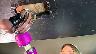 Nurse Milks Chastity Slave's Big Cum Load With Vibe Wand