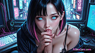 Beauty strips on stream then takes a thick cock deep as neon screens show her body shaking in pleasure