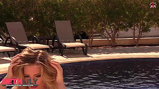 Beth White One Piece Swimsuit - Big tits blonde in pool outdoors