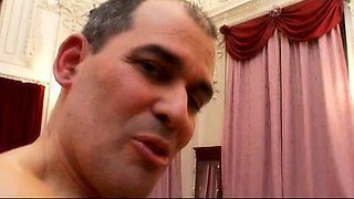 Old and young Russian couple enjoy group sex