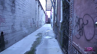 Shy waitress gets naked at a construction site