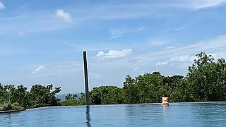 Teasing at the Pool in Micro Bikini, Swimming