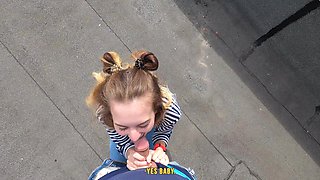 Russian Slutty Teen Blowjob on the Rooftop!