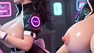 Two Cute Women Working at Cyberpunk Corner, Ai Animation
