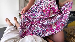 Step Mom Caught Step Son with Boner While Cleaning and Helped Him Cum Quickly
