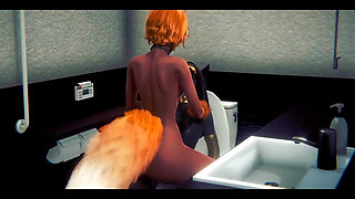 Furry Hentai - Anubis the Dogboy with a Foxygirl in a Toilet - Japanese Asian Manga Anime Film Game Porn