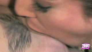 Two Beautiful Brunettes with a Big Bust Are Sharing a Lover All Night Long.