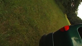 Granny sucks a chunky cock then gets fucked in the bushes