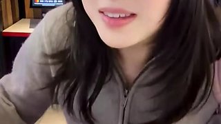 Gorgeous Asian girlfriend fucked doggystyle in public toilet