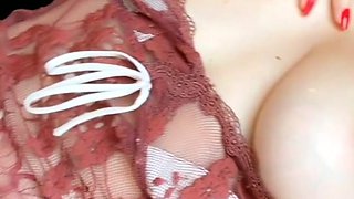 Amateur busty brunette masturbates and does hand job