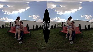 Petite Step Sis Couple's Wild Public Passion on Bench