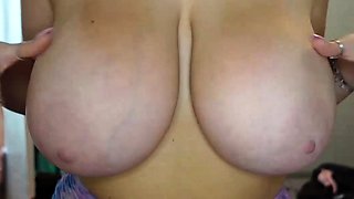 Shaved pussy blonde Tasha Reign with big boobs goes solo