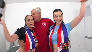 Busty latina slut fucked by four cocks in a wild foursome