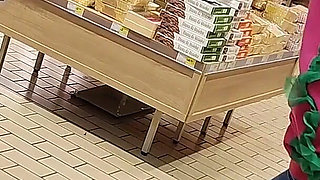 Crazy Rebeca Addams in Jeans Buttcrack at the Supermarket