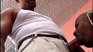 Hot black babe takes dick in mouth, cunt and ass before getting a faical