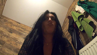 Bathroom Toilet Fetish. Lace Robe Dirty Talk and Shiny Dress Pee Close up