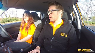 Lucia Love's tight pussy gets pounded in a car full of FFM action