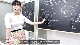 Teacher can't control her horny mind while she teaching in class room