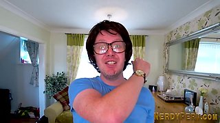 Nerd with glasses sucked by redheaded brit