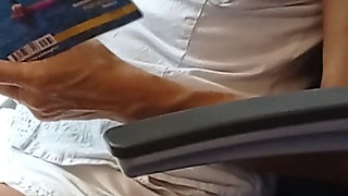 Caught hot wife flashing tits and pussy on train peeking under mini skirt no panties