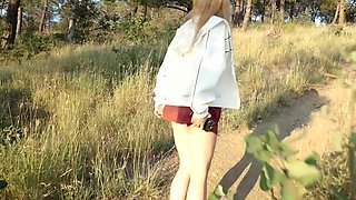 A walk in a forest area ended with public fucking and cum