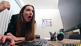 A hot secretary seduces her boss on his chair