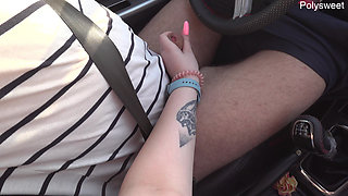 Messing with Dick in the Car - Tits, Legs