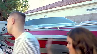 Inked girl with a tight body sells a boat, surrenders a booty