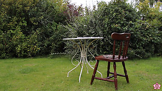 Slave Mila Plays with Her Bruised Caned Bottom Outdoors