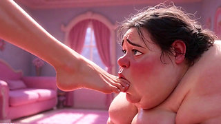Ugly Fat SSBBW Humiliated Licking Beautiful Woman's Feet