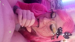 JIZZING TWO TIMES! Femboy inhales and guzzles two monstrous fountains.