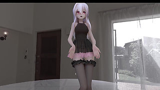 [mmd] 弱音chocolate Cream Black Stockings; Dress; Butt Plug; Anal Beads; Erotic Tattoos