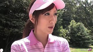 Petite Japanese Teen Gives Risky Public Blowjob to Old Coach at Golf Lesson - Uncensored JAV